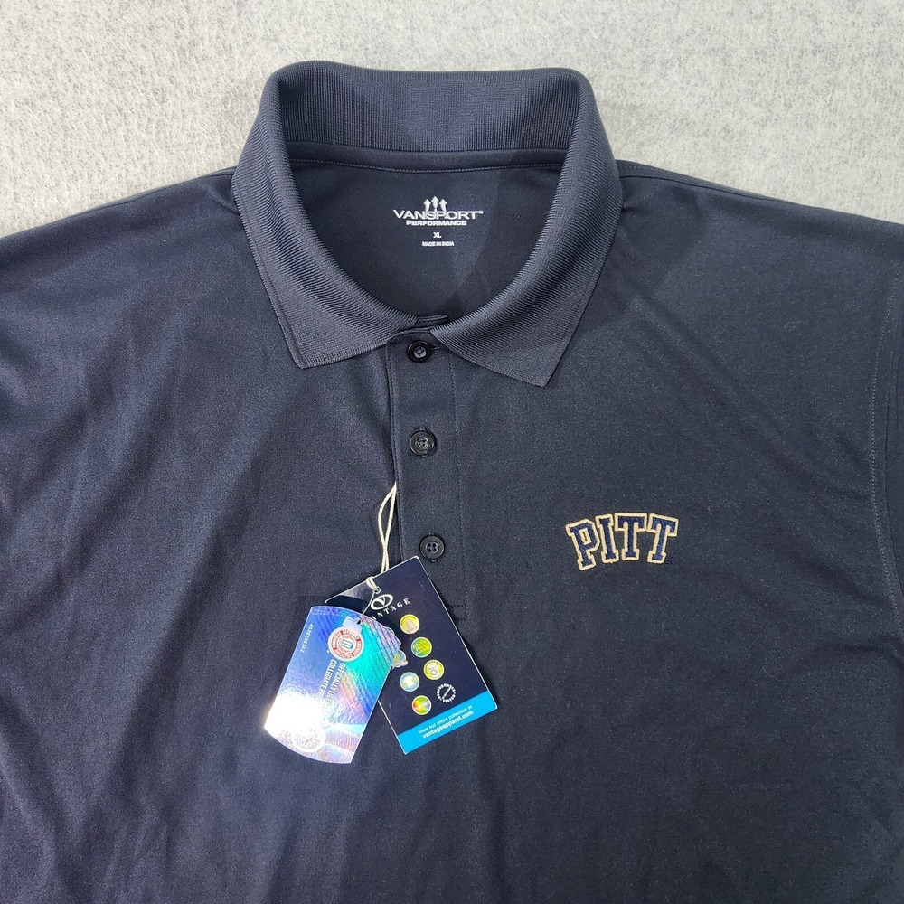 Pittsburgh Pitt Panthers NCAA Polo Golf Shirt Mens XL‎ Blue Vansport Performance